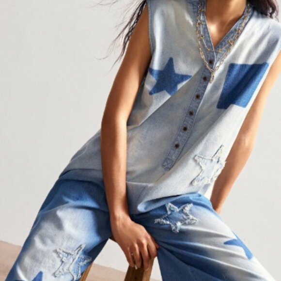 New Denim Star patchwork  Overall Jumpsuit Large / salopette - Picture 3 of 6